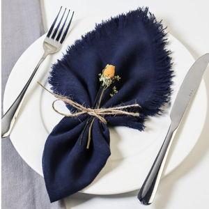 Handmade Cloth Napkins with Fringe,18 x 18 Inches Cotton Linen Napkins Set of 12 Versatile Handmade Square Rustic Fringe Napkins for Dinner, Wedding and Parties, Navy Blue