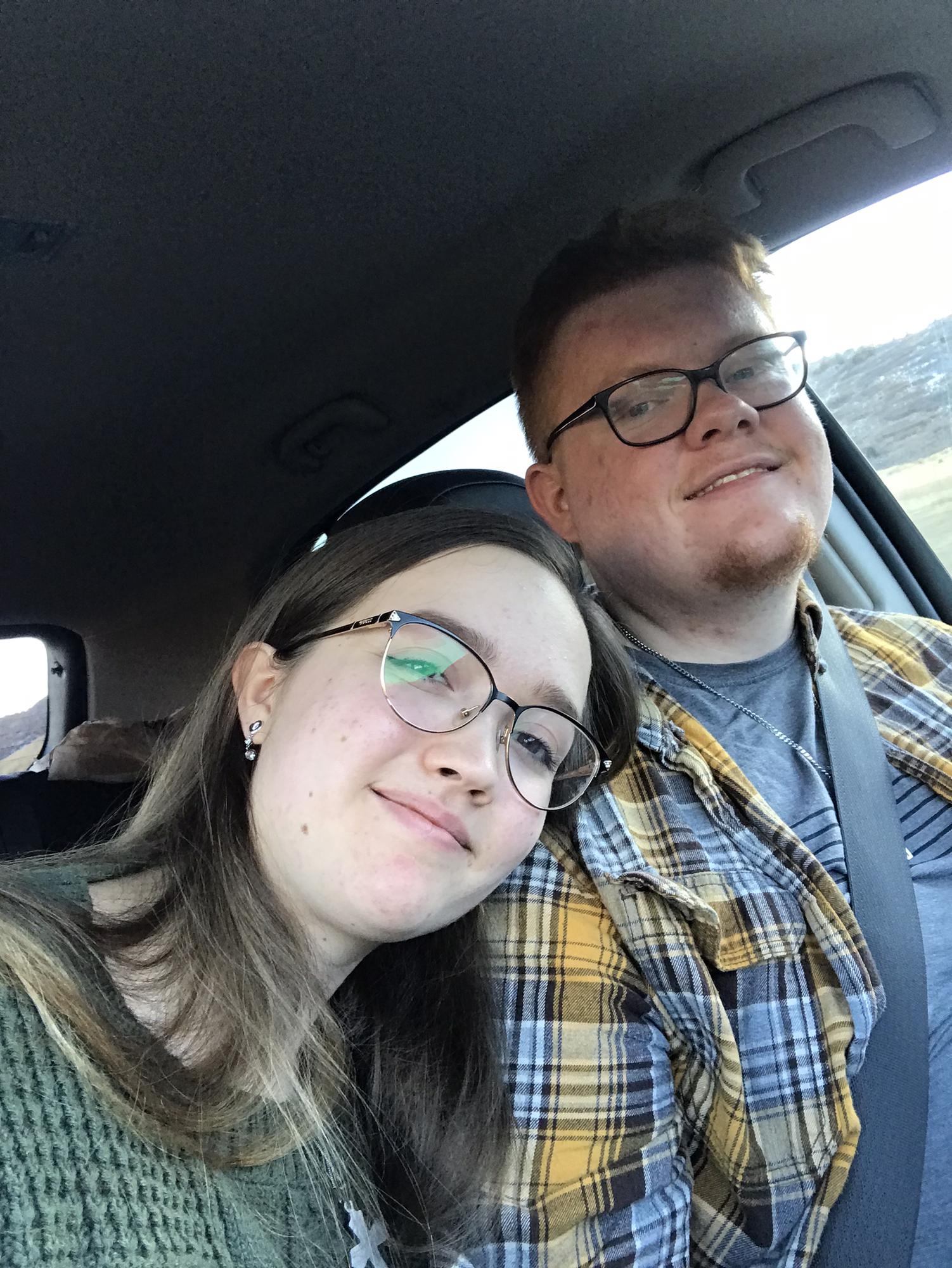 Us driving to enjoy Thanksgiving with our families. We love our road trips!