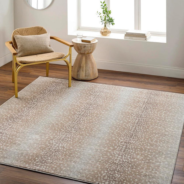Livabliss Area Rugs - 8x8 Pablo Modern Antelope Print Tan Gray Square Rug for Living Room Bedroom - Large Animal Theme Non-Shedding Stain Resistant Carpet for Kitchen, Home Office (7'10" Square)