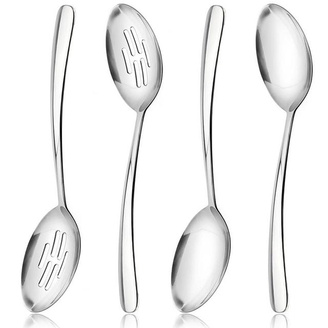 10.3-in Large Serving Spoons Set, 18/0 Stainless Steel, Heavy Duty, 2 Serving & 2 Slotted for Wedding Party Buffet Housewarming, Pack of 4