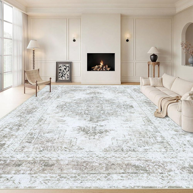 XLUEZ Area Rug 8x10 Living Room Rug, Machine Washable Vintage Distressed Medallion Rug Non-Slip Soft Low Pile Large Indoor Rugs for Bedroom Kitchen Dining Room Office(Taupe,8'x10')