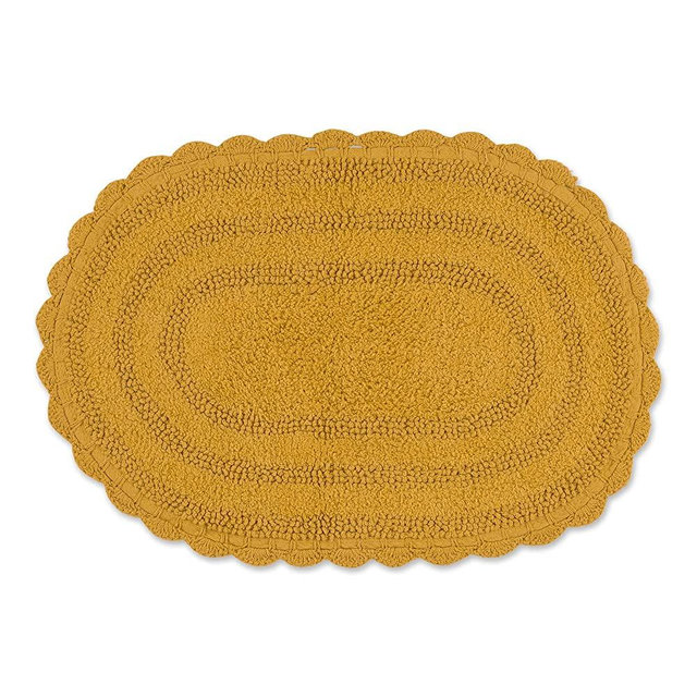 DII Crochet Collection Reversible Bath Mat, Small Oval, 17x24, Honey Gold