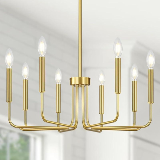 Yunnix 8 Light Modern Brushed Gold Chandelier for Dining Room Light Fixtures Over Table, Vintage Brass Master Bedroom Chandelier for Entryway, Foyer, Staircase, Kitchen and Living Room