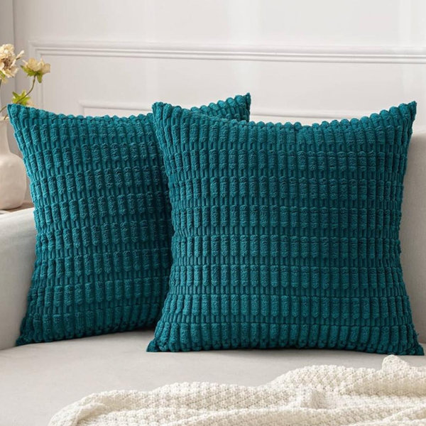 MIULEE Pack of 2 Corduroy Decorative Throw Pillow Covers 16x16 Inch Soft Boho Striped Pillow Covers Modern Farmhouse Home Decor for Summer Coastal Sofa Living Room Couch Bed Teal