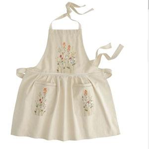 Natural Embroidered Floral Apron with Lace Trim - World Market