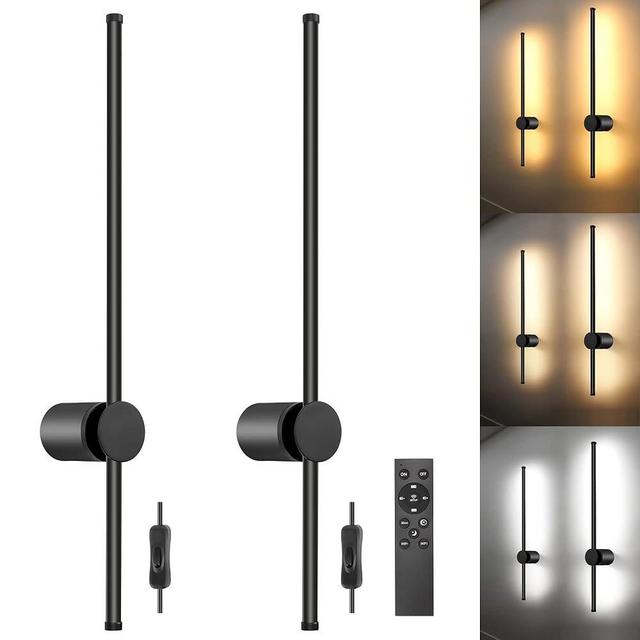 GOODATE Wall Sconces Set of Two with Remote, Stepless Colors 3000K-6500K & Stepless Dimming, Hardwire or Plug-in, 180° Rotate, LED Black Plug in Wall Sconces with Timer & Night Light, 23.6 Inches