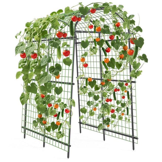 7.5FT Metal Garden Arch Trellis Arbor with Netting, Adjustable Width Pergola for Climbing Plants, Flowers, and Vegetables, Weather-Resistant, Easy Assembly for Outdoor Weddings & Events