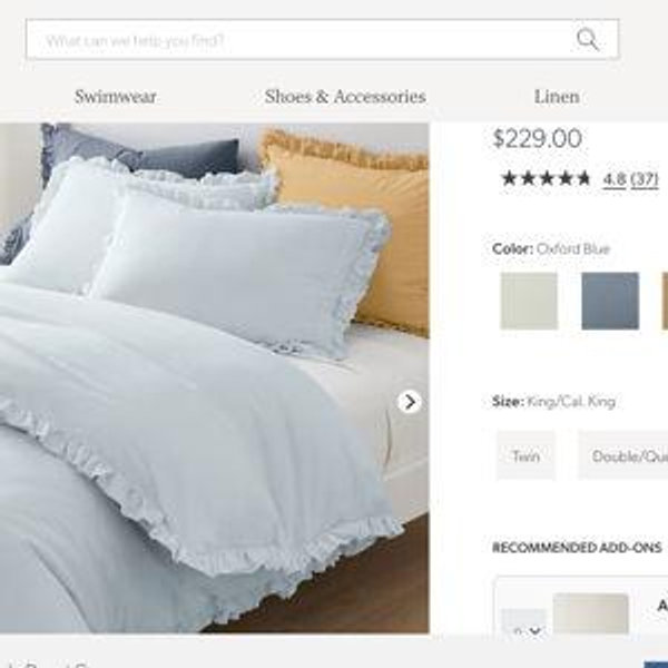 Astor Ruffle Washed-Percale Duvet Cover, Color: oxford blue; size: king