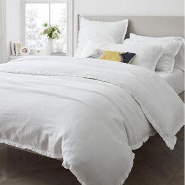 European Flax Linen Ruffle Duvet Cover only - Whie