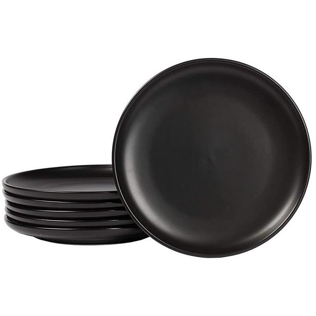 Eglaf 8'' Ceramic Matte Dinner Plates - Porcelain Round Dish for Salad, Pie, Steak, Pizza, Pasta - Family Dining, Party, Entertain Guests, Restaurant Serving Plates(Set of 6 - Black)