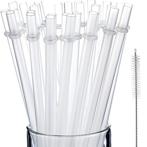 Jovitec 50 Pieces Reusable Drinking Straw Thick Plastic Straws with Cleaning Brush Straw Cleaner (11 Inch, Clear Color)