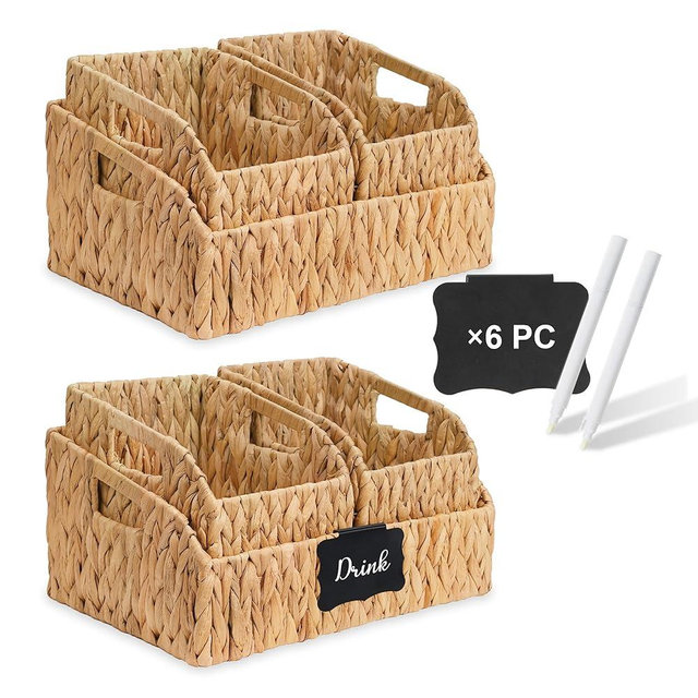 Stylave Wicker Baskets for Organizing,Pantry Baskets with Built-in Handles, Handwoven Wicker Storage Basket, Water Hyacinth Storage Bins for Shelves, 3 Pack, Natural 2 Set