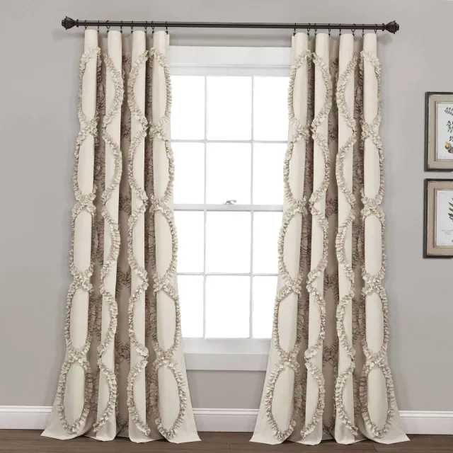 1pc 54"x84" Light Filtering Avon Curtain Panel Beige - Lush Décor: Farmhouse Bohemian Style, Rod Pocket, Indoor Use