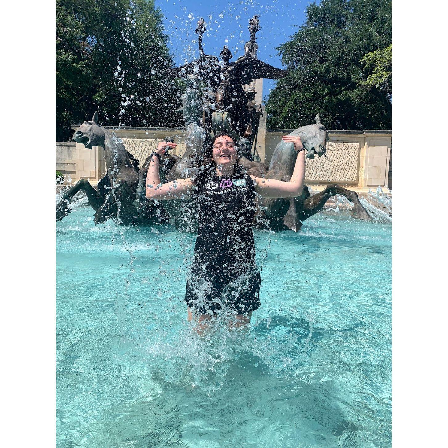 UT Austin's famous fountain with clear water for once