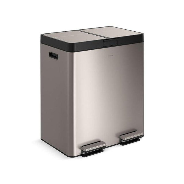 Kohler K-23828-ST 82-Liter Stainless Steel Dual-Bin Step Trash Can, Fingerprint Resistant, Soft-Close Lid, Kitchen or Office
