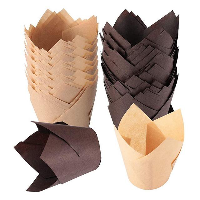 TRUSBER Baking Cups, 200 pieces Tulip Cupcake Liners Baking Cup Holders and Muffin Baking Cups for Wedding, Birthday, Christmas, Baby Shower Parties, Brown and Nature color