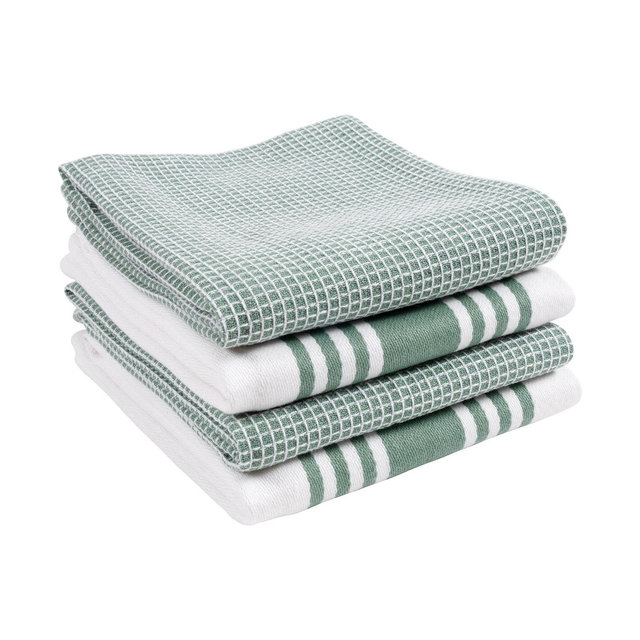 KAF Home Center Band Waffle Cotton 4 Piece Flat Kitchen Towel, 18" x 28"