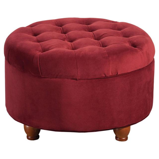 Button Tufted Round Storage Ottoman Berry Velvet - HomePop