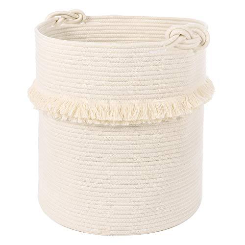 Extra Large Woven Storage Baskets – 17'' x 16'' Cotton Rope Decorative Hamper for Magazine, Toys, Blankets, and Laundry, Cute Tassel Nursery Decor - Home Storage Container
