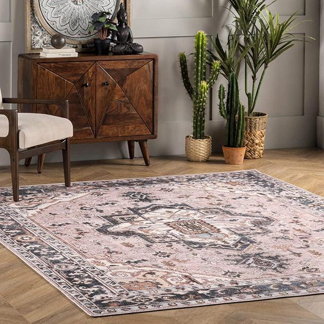 nuLOOM Sasha Machine Washable Medallion Area Rug, 8' x 10', Pink