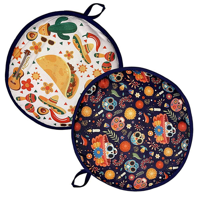 Large Tortilla Warmer, Size 12 inch for Tortillas, Naan Bread, Pizza Rolls | Fabric Pouch Keeps Them Warm for up to One Hour | Two Sided (Cinco de Mayo)