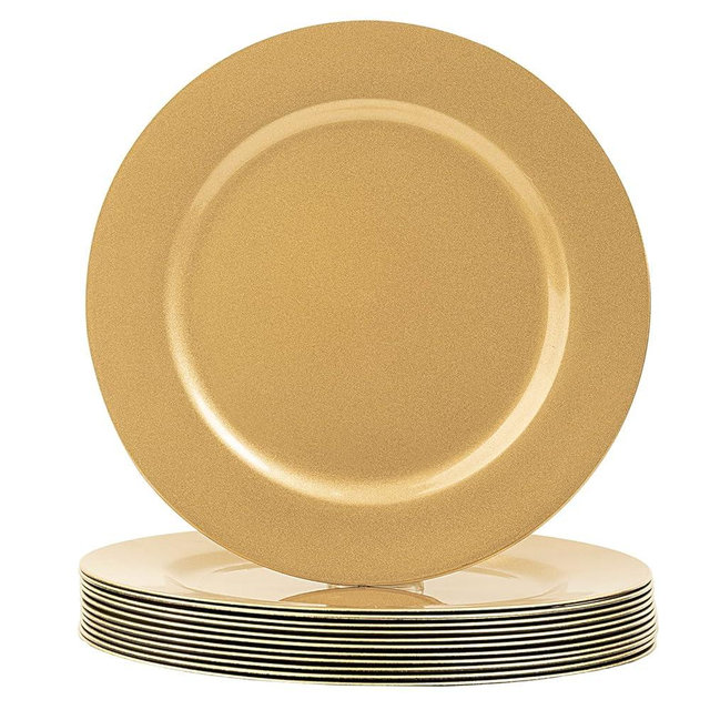 MAONAME Gold Charger Plates, Set of 12, 13-Inch Round Plastic Plate Chargers for Dinner Plate, Table Setting, Elegant Wedding Decor