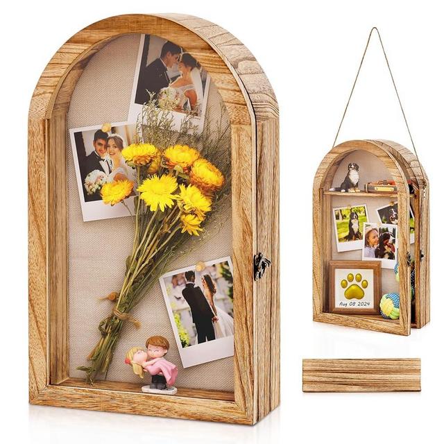 DGWJSU Shadow Box Frame 10x16 Large Shadow Boxes Display Cases with Linen Back and Removable Shelves, Picture Frame Wedding Bouquet Memorabilia Medals Photos Memory Box for Keepsakes, Carbonized Brown
