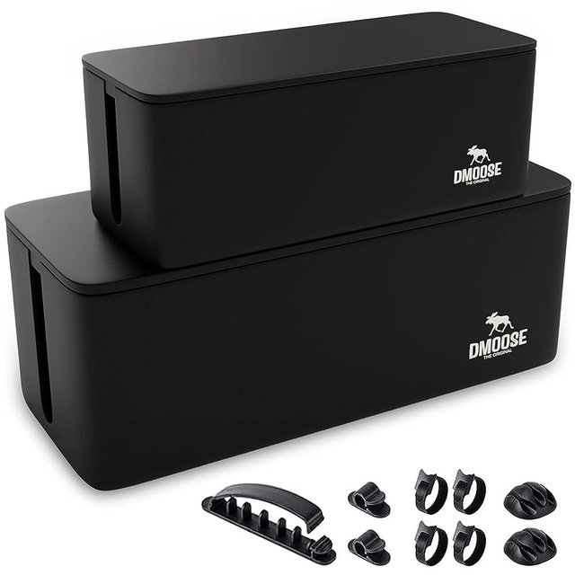 DMoose Cable Management Box - Ultimate Cord Hider & Power Strip Cover - Spacious, Durable & Stylish Cord Concealer & Storage Box for Tidy Workspace - Surge Protector & Wire Organizer for Home & Office