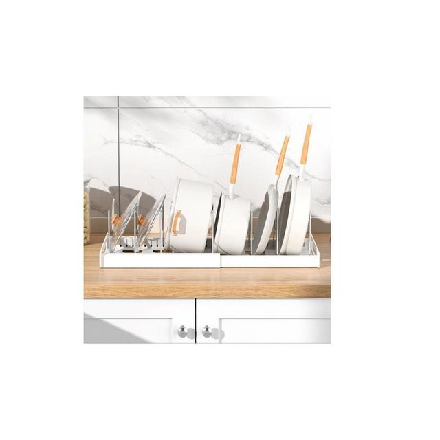 MPM Expandable Pots and Pans Rack, Lids Organizer, Kitchen Counter Dish Dry Rack, Cabinet Plate Rack Holder for Small Ki