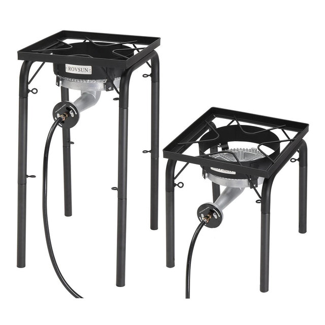 ROVSUN 200,000 BTU High Pressure Single Propane Burner, Portable Gas Stove Cooker with 2 Heights & Regulator for Outdoor Camp Cooking Frying Boiling