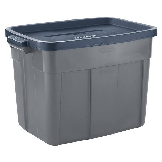Rubbermaid Roughneck️ 18 Gallon Storage Totes, Pack of 6, Durable Stackable Storage Containers with Lids, Nestable Plastic Storage Bins for Tools, Toy Storage, Grey and Dark Indigo Metallic