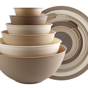 Brown COOK WITH COLOR Mixing Bowls with TPR Lids - 12 Piece Plastic Nesting Bowls Set includes 6 Prep Bowls and 6 Lids, Microwave Safe (Brown)
