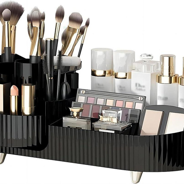 Naianto Rotating Makeup Organizer for Vanity, Ideal for Beautiful Girls' Cosmetics organizer, For Storage Makeup Brush Holder, Skincare Organizers And Lipstick!(black)