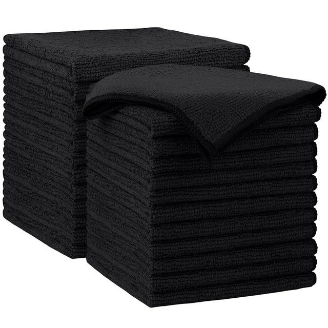 AIDEA Microfiber Cleaning Cloth-24PK, Soft Microfiber Towels for Cars, Absorbent Cleaning Rags, Lint-Free Streak-Free Wash Cloths for House, Kitchen, Window(12in.x12in), Black