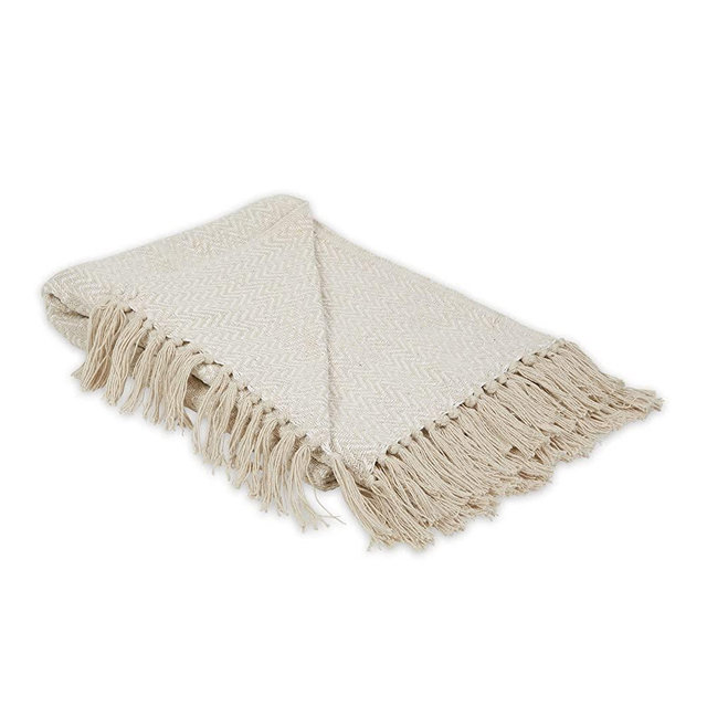 DII Chevron Throw Collection Handloomed Cotton, 50x60, Off-White
