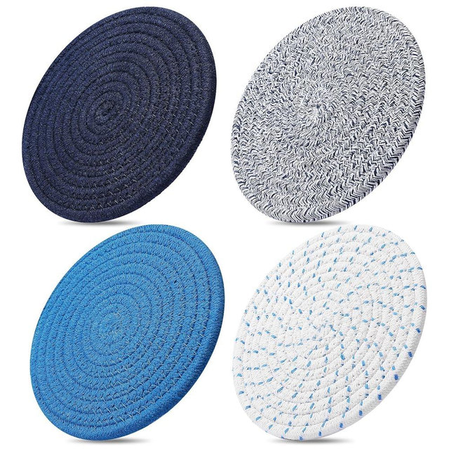 ME.FAN 7 Inch Trivets/Potholders 4 Set Cotton Thread Weave Trivets for Pots and Pans - Large Coasters/Hot Pads to Protect Desktop & Countertop - Mix 3
