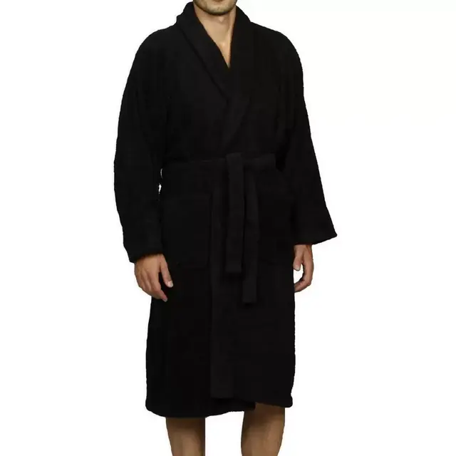 Large Cotton Terry Adult Unisex Bathrobe in Black