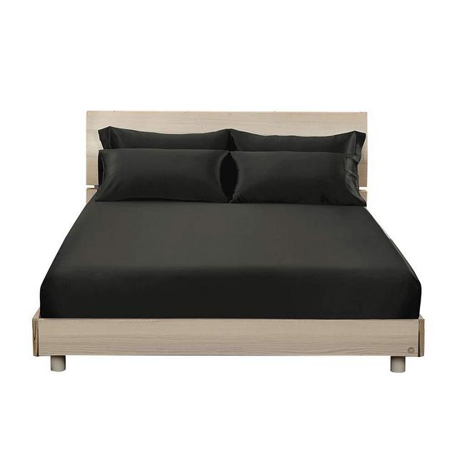 LilySilk 3 Piece King 100 Silk Fitted Sheets Set Black, 2 Terse Pillowcases, 16" Deep Pockets, Luxury Soft Premium 19 Momme Mulberry Silk