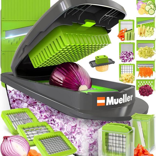 Mueller Pro-Series 10-in-1, 8 Blade Vegetable Slicer, Onion Mincer Chopper, Vegetable Chopper, Cutter, Dicer, Egg Slicer with Container