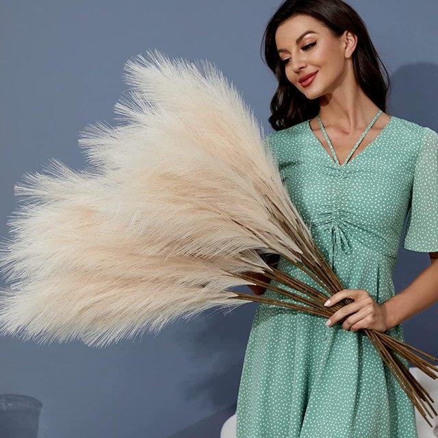 8 PCS Faux Pampas Grass Decor 38"/3.1FT Tall Fake Pompas Floral Large Artificial Pompous Grass Branches Plants for Floor Vase Filler Home Boho Decoration (Cream/Beige)