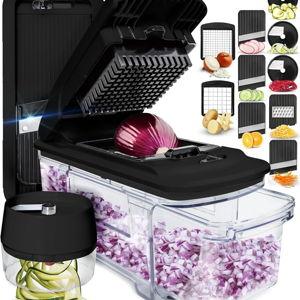 Fullstar Mandoline Slicer for Kitchen - Vegetable Chopper, Onion Potato Food Veggie Fruit Slicer and Cutter with Container, Kitchen Gadgets & Gifts, Home Essentials (6 in 1, Black)