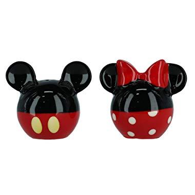 Disney Mickey and Minnie Mouse Ceramic Salt and Pepper Set, Red/Black