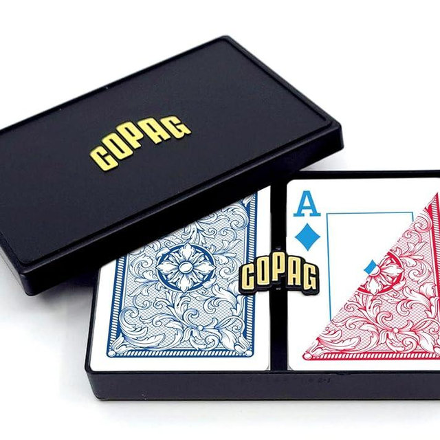 Copag *4-Color Faces* Legacy Design 100% Plastic Playing Cards, Poker Size (Standard) Jumbo Index Red/Blue Double Deck Set