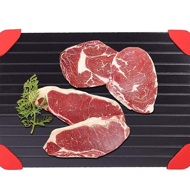Defrosting Tray, defrosting Tray for Frozen Meat, 14" x 8" Thawing Plate for Frozen Meat, Rubber on Corners, Fast Defrosting Plate Board, Defrosting Mat Natural Thawing, Meat defrosting Tray, Black