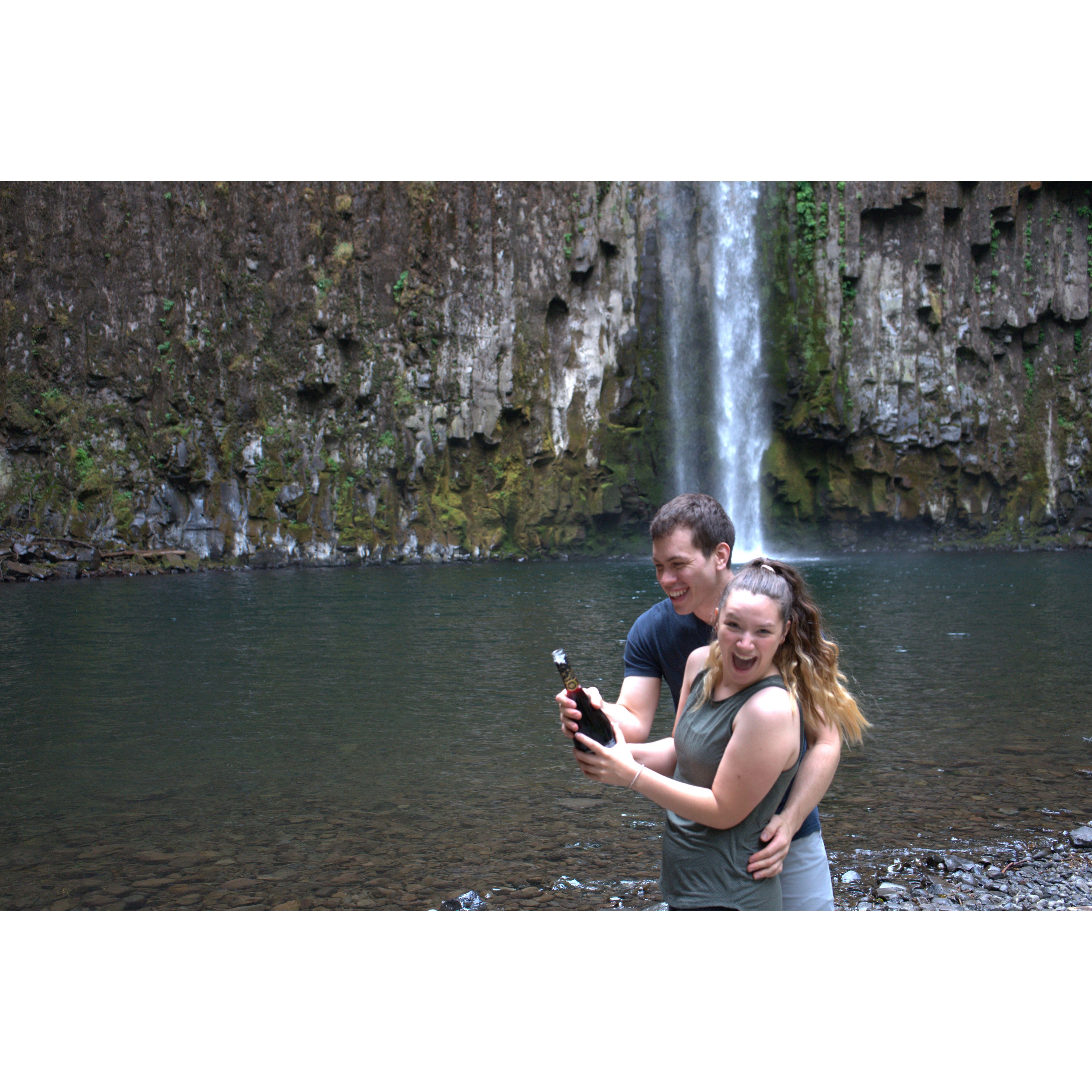 Popping the question, then popping some champagne!