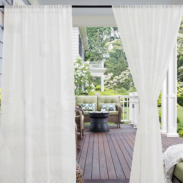 RYB HOME Waterproof Outdoor Indoor Sheer Curtains for Patio, Rod Pocket Light Filtering Linen Gauze Curtains for Porch Pergola Pool Beach, W52 x L84 inches, White, 2 Panels Set