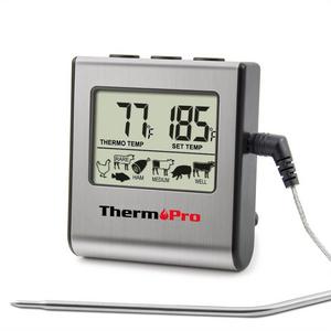 ThermoPro TP-16 Large LCD Digital Cooking Food Meat Thermometer for Smoker Oven Kitchen BBQ Grill Thermometer Clock Timer with Stainless Steel Temperature Probe