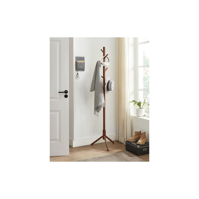VASAGLE 8 Hooks Solid Wood Coat Rack Free Standing Coat Rack Tree-Shaped Coat Rack Dark Walnut