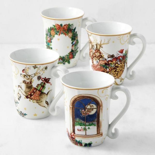 Twas the Night Before Christmas Mugs, Mixed, Set of 4