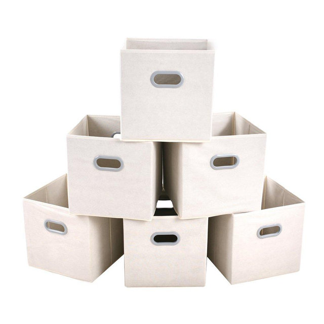 MAX Houser Fabric Cloth Storage Bins,Foldable Storage Cubes Organizer Baskets with Dual Handles for Home Bedroom Storage,Set of 6(Beige)